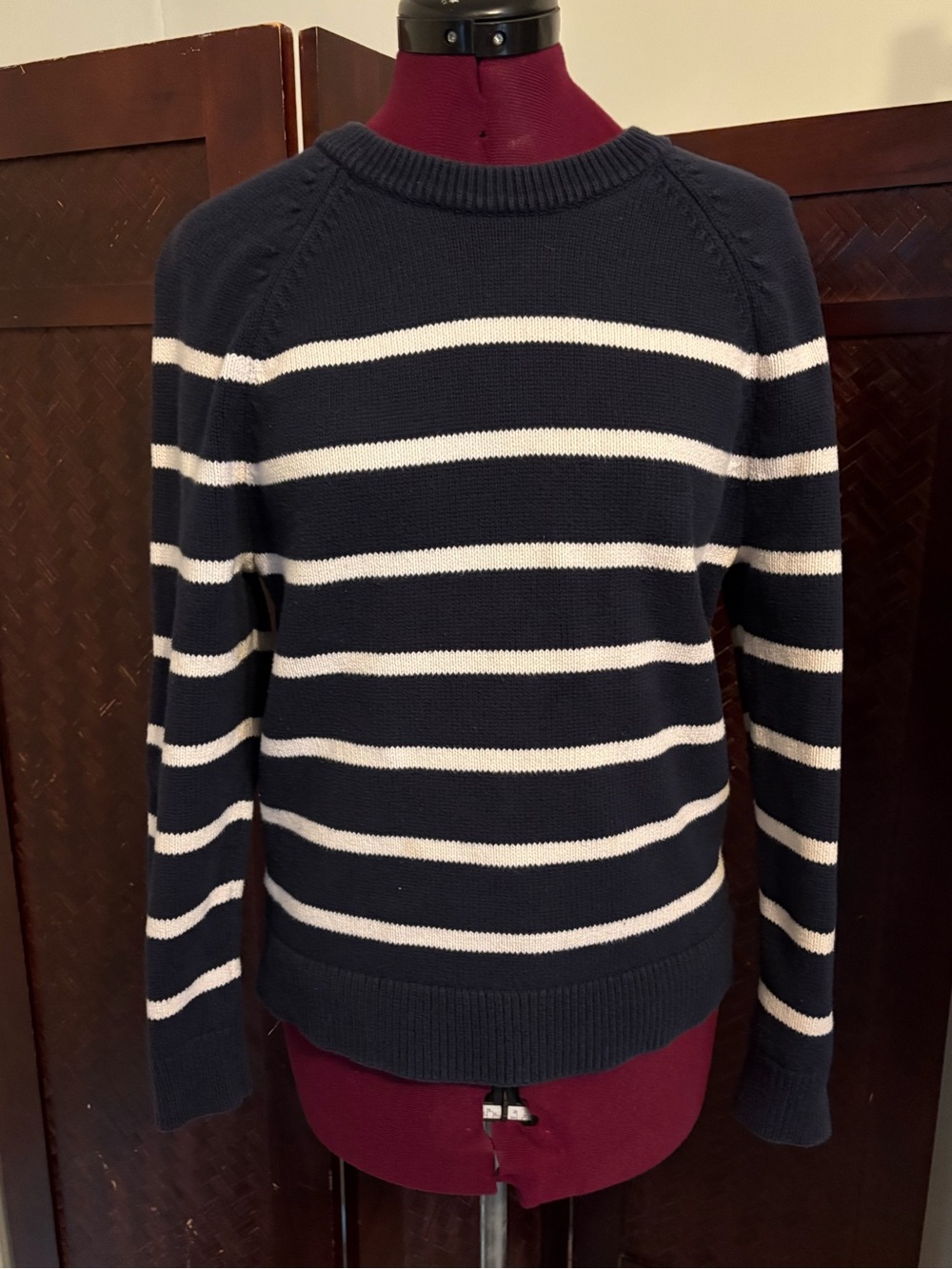 J. CREW 100% cotton vintage 
navy and white stripe sweater medium excellent cond